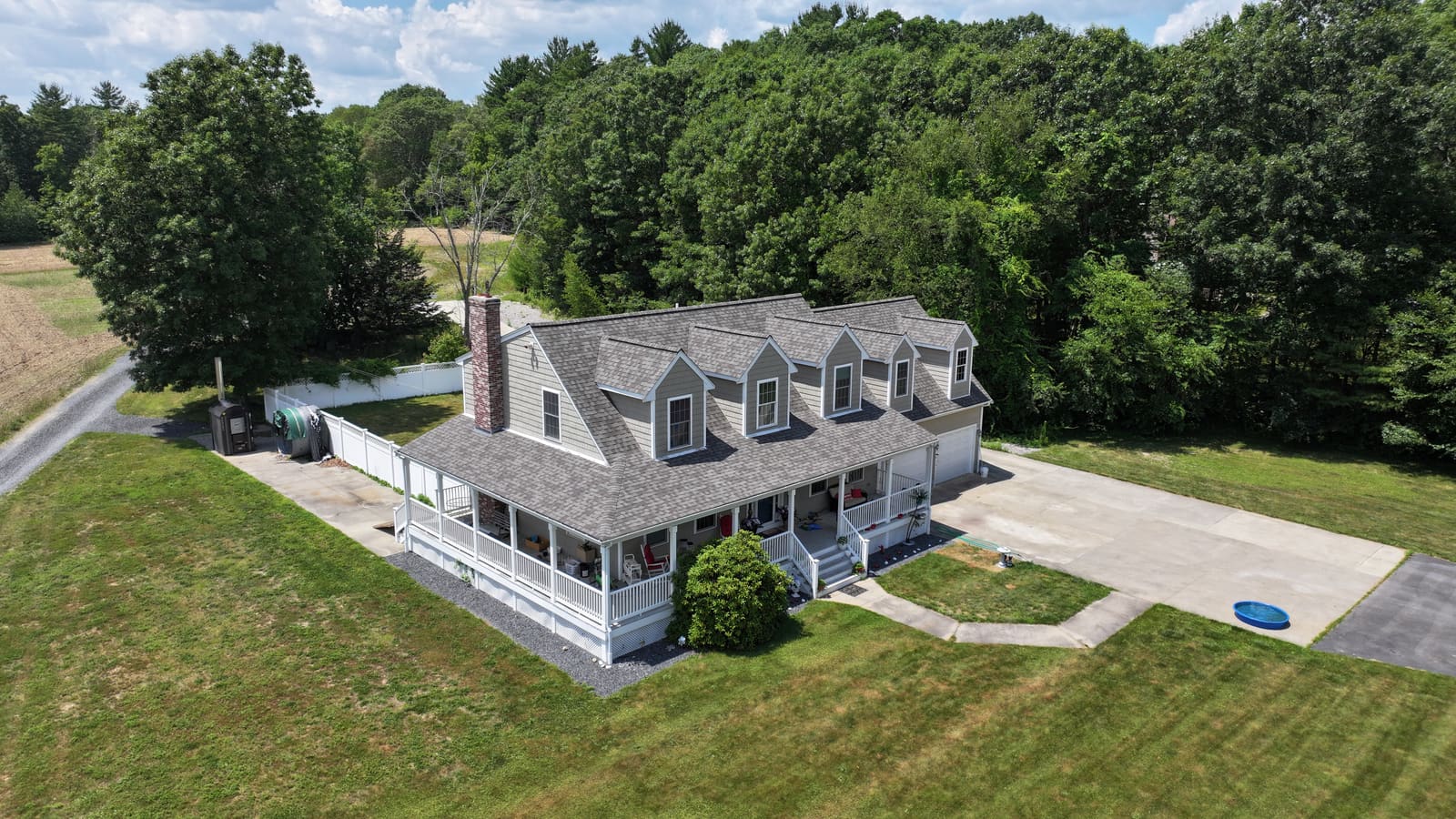 Asphalt shingle roof on a house seen from above