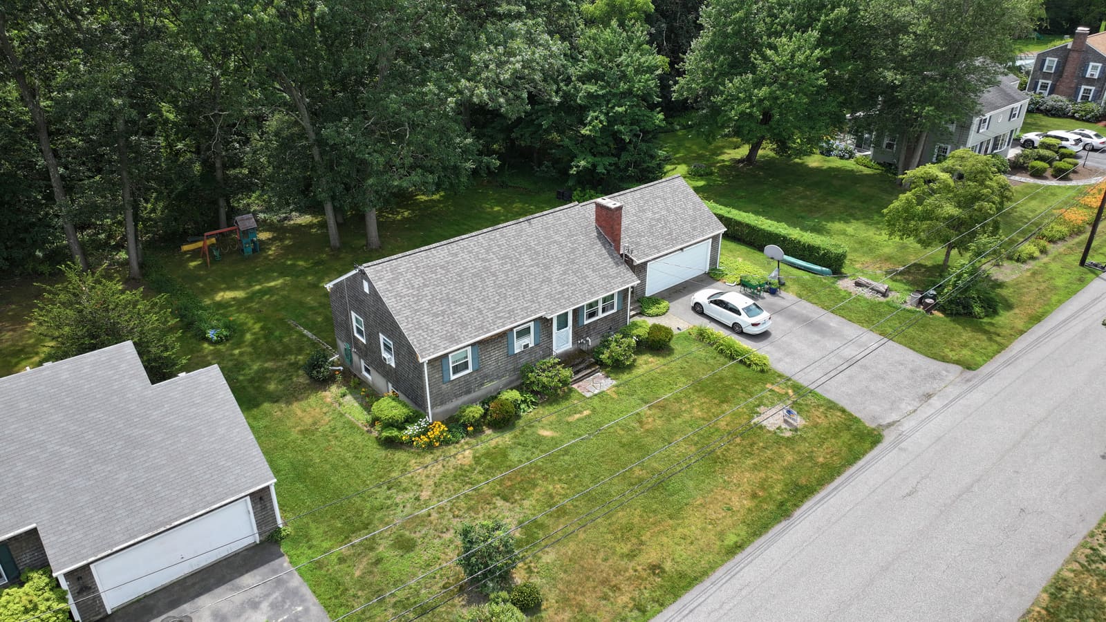 Asphalt shingle roof on a house seen from above