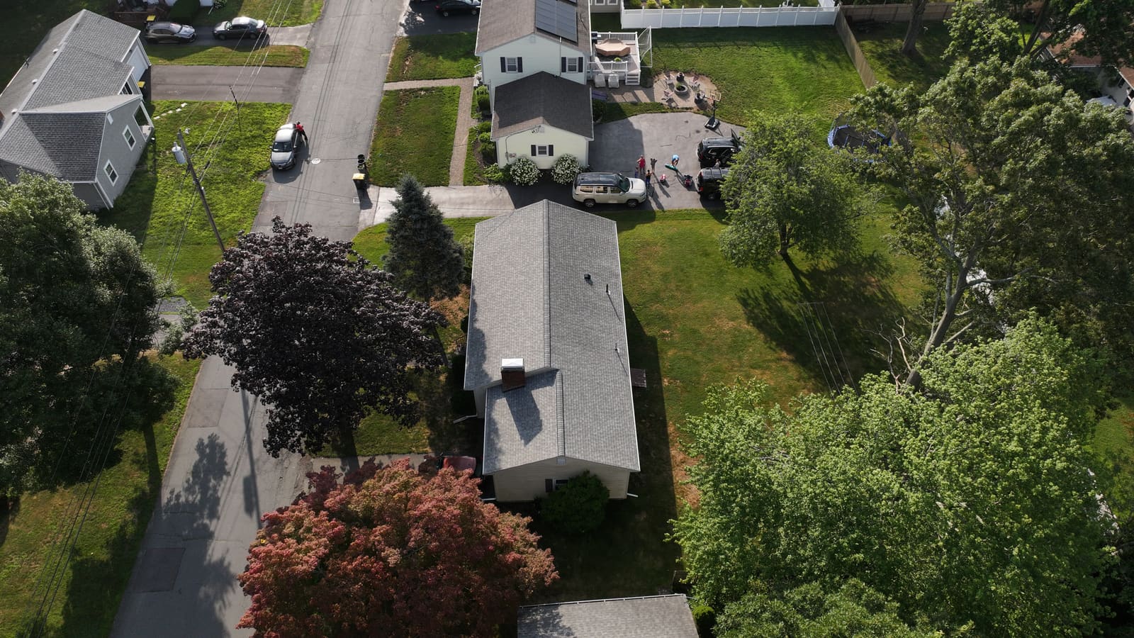 Asphalt shingle roof on a house seen from above